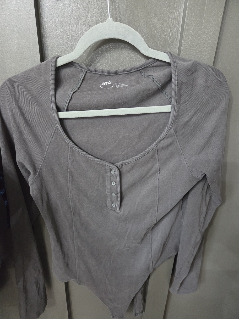 Aerie Scoop Neck Long Sleeve Bodysuit in Gray